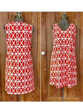 Jude Connally Juliet Sleeveless Orange & White Geometric Jude Cloth Dress ~S